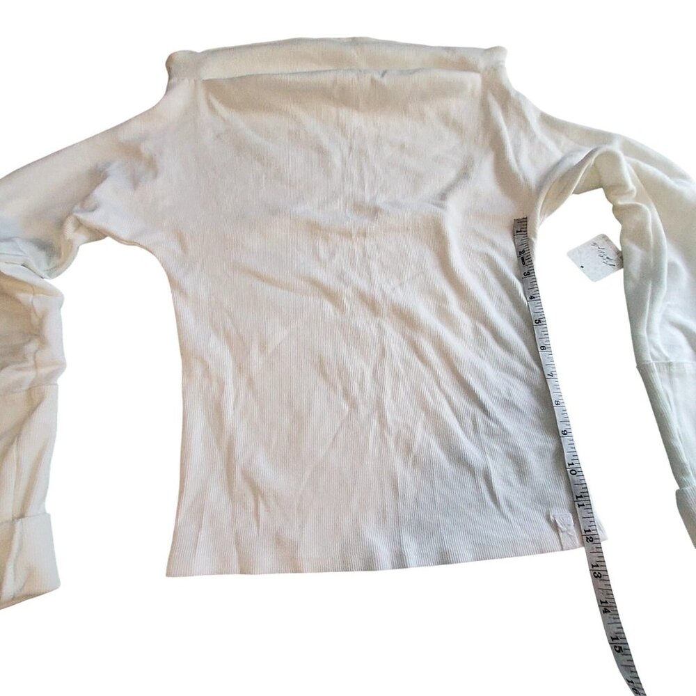 Free People Ivory Ribbed Long-Sleeve Top With Folded Cuffs & High Neckline SizeL - Picture 4 of 13